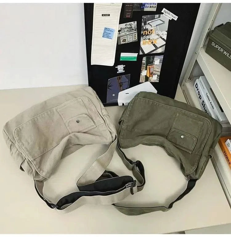 Casual Canvas Messenger Bag Versatile Flip Large Capacity Shoulder Book Bag For Student Adjustable Crossbody Bag For Men Women - M & M Global