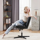 JHK PU Leather Cross Legged Office Chair Armless Desk Chair with Dual-Purpose Base Adjustable Swivel Fabric Task Vanity Home