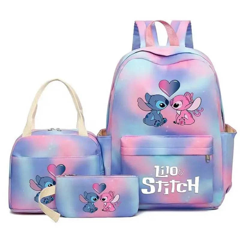 3Pcs Lilo Stitch Colorful Backpack Set With Tote and Pouch Large Capacity Lightweight And Breathable Outdoor Knapsack - M & M Global