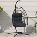 Hanging Egg Chair with Stand Indoor Outdoor, Foldable Rattan Wicker Hammock Egg Swing Chair for Bedroom Porch Patio Garden