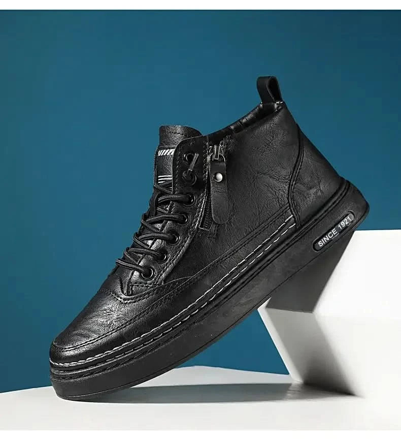 Men Boots Winter High Top Leather Shoes Fashion Cotton Shoes Fashion Ankle Boots Business Casual Outdoor Shoes Male Sneakers New - M & M Global