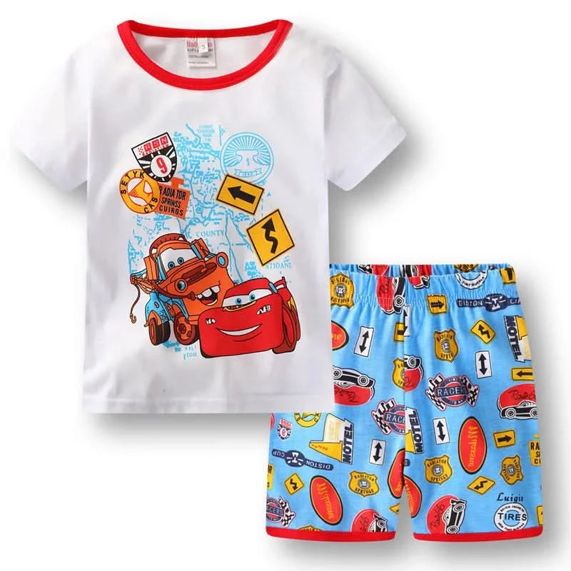 Summer Children Pajamas Set Short Sleeve T Shirt Shorts car Pyjamas Kids Boy Girls Pijamas lightning mcqueen Cartoon Sleepwear - M & M Global