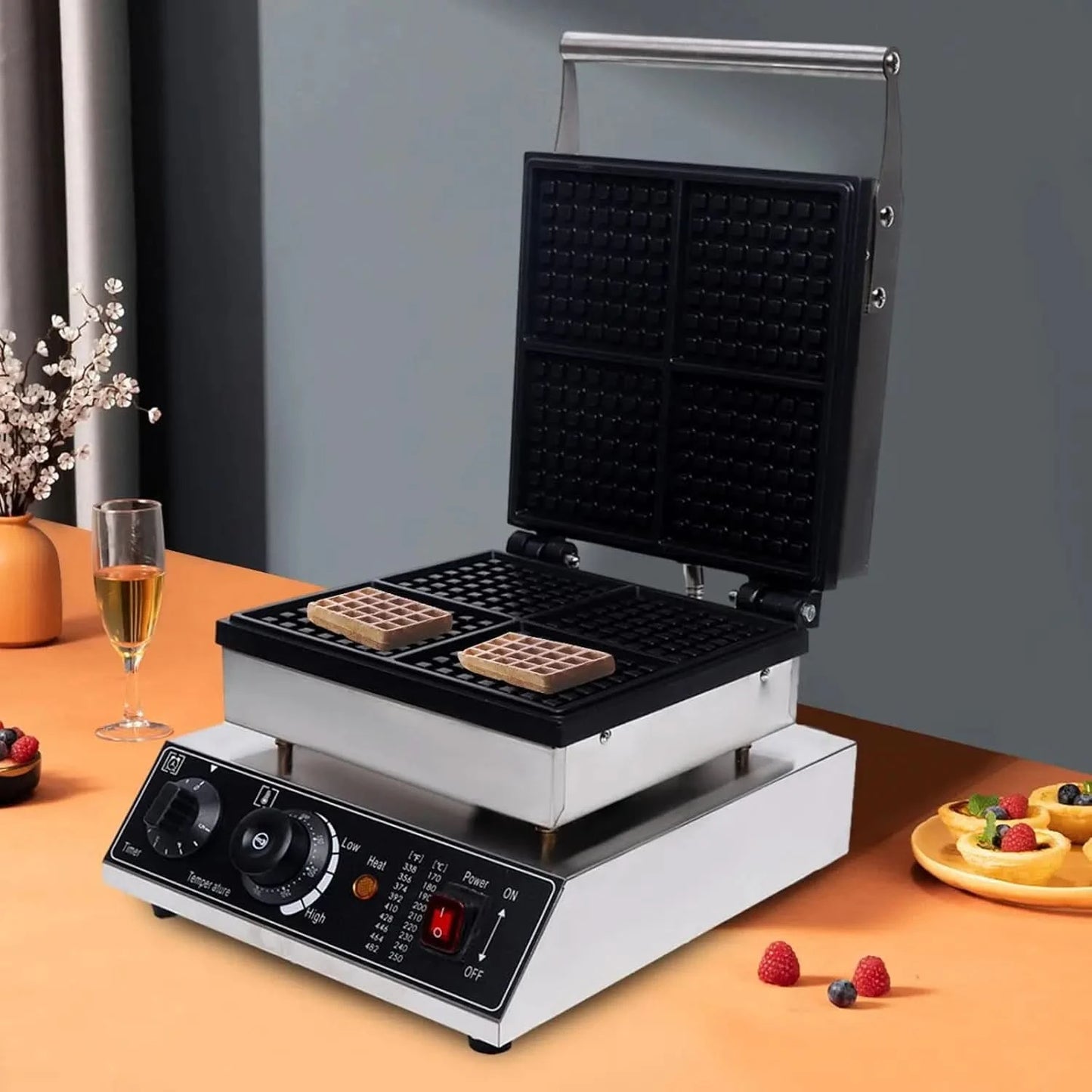 4 Grids Belgian Waffle Pancake Maker,Non-stick Pancake Baker Machin with Dual Heating Pans,110v Waffle Pancake Maker for Commerc - M & M Global