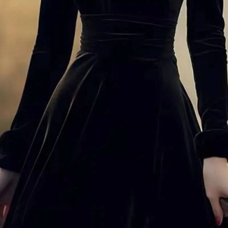 OCEANLOVE Autumn Winter Dresses for Women Hepburn Style Vintage Solid Black Vestidos Mujer Stand Collar Elegant Long Dress - M & M Global