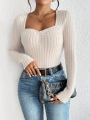 Women's Fashion Diamond Collar Knitted Base Shirt Casual Long Sleeve Top Knitwear Trendy Elegant Style
