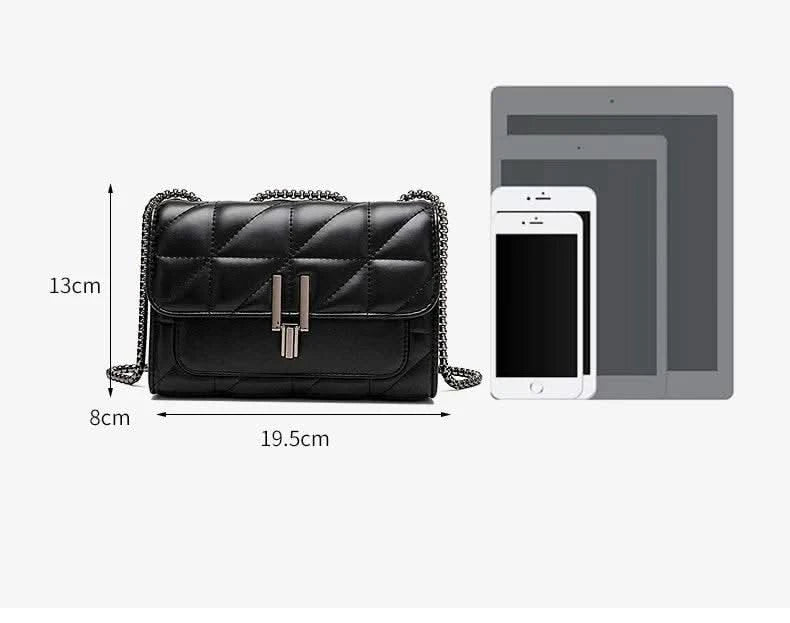 Classic Quilted Detail Square Bag, Solid Color Flap Shoulder Bag, All-Match Chain Bag - M & M Global