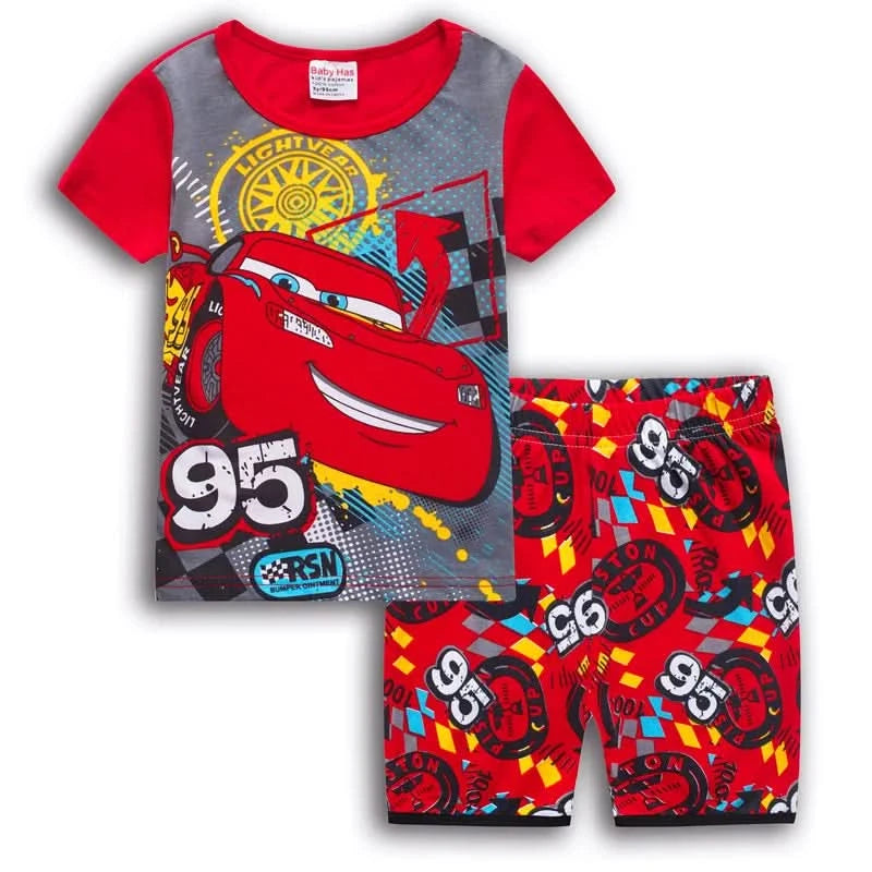 Summer Children Pajamas Set Short Sleeve T Shirt Shorts car Pyjamas Kids Boy Girls Pijamas lightning mcqueen Cartoon Sleepwear - M & M Global