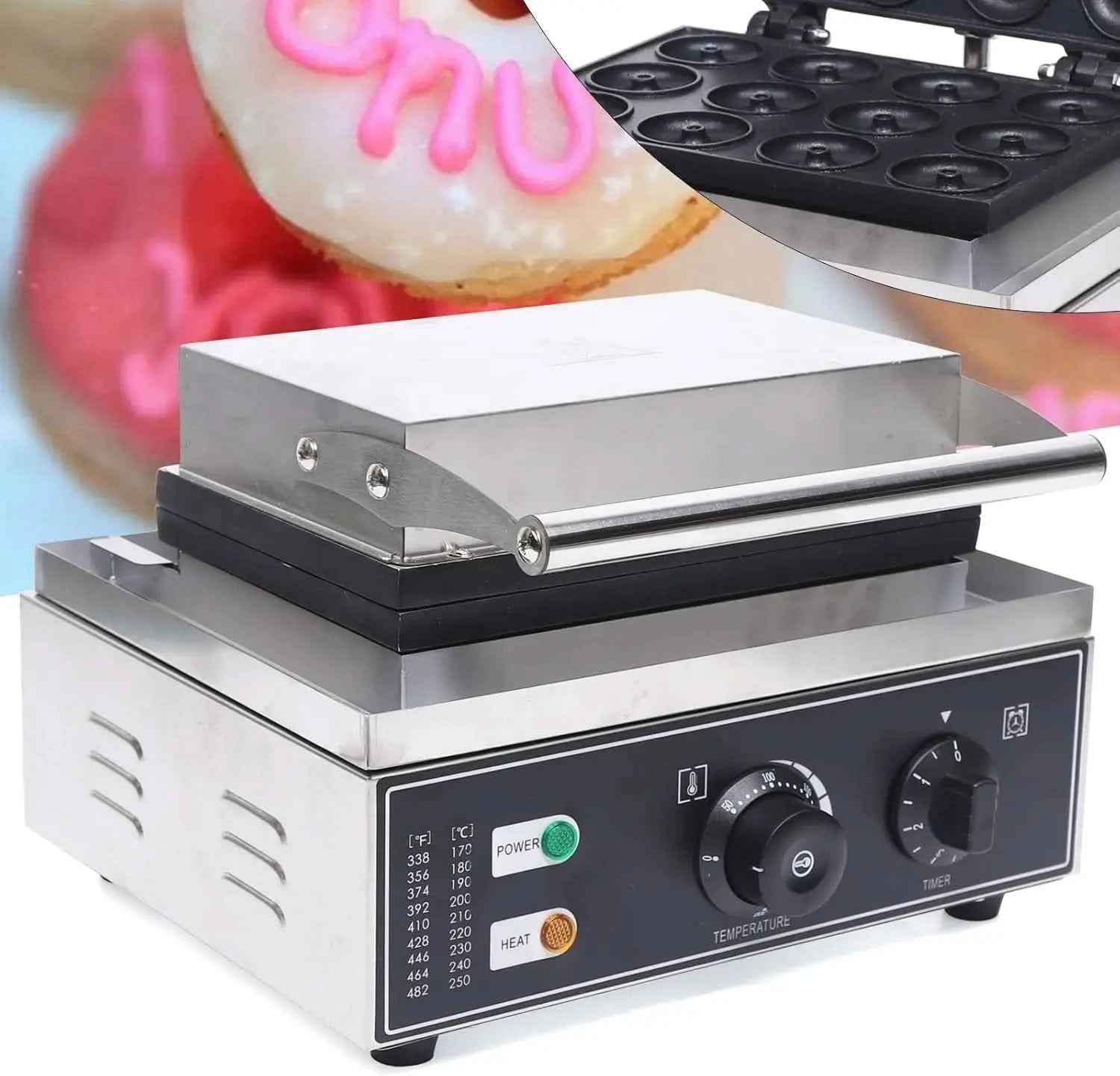 Commercial 12-Hole Donut Maker, 1550W Electric Donut Making Machine Small Donut Maker Mini Donut Maker Machine for Breakfast, Sn - M & M Global