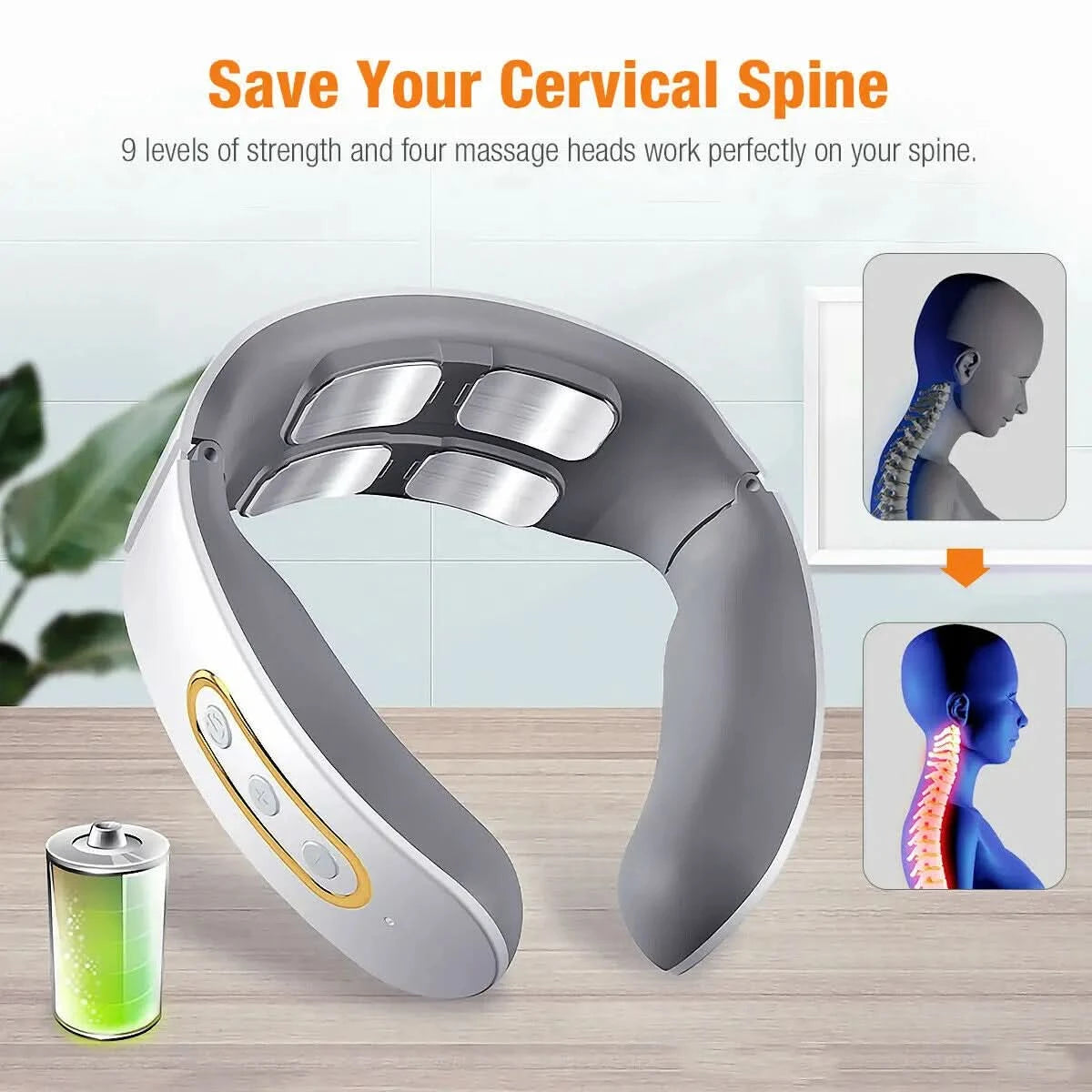 Electric Neck Shoulder Pulse Massager Kneading 4 Head TENS Magnetic Pulse Heating Cervical Vertebra Relax Pain Relief Massage - M & M Global
