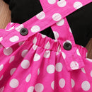 Toddler 1-5 Year Old Girl Round Neck Flying Sleeve Top+Dot Bow Strap Skirt Piece Suitable for Travel and Travel Girl Summer Set - M & M Global