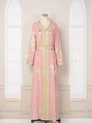 Ramadan Luxury Muslim Fashion Bat Sleeve Moroccan Turkiye Dubai Dress Middle East Arab Dress Sequins Golden Velvet Long Dress - M & M Global
