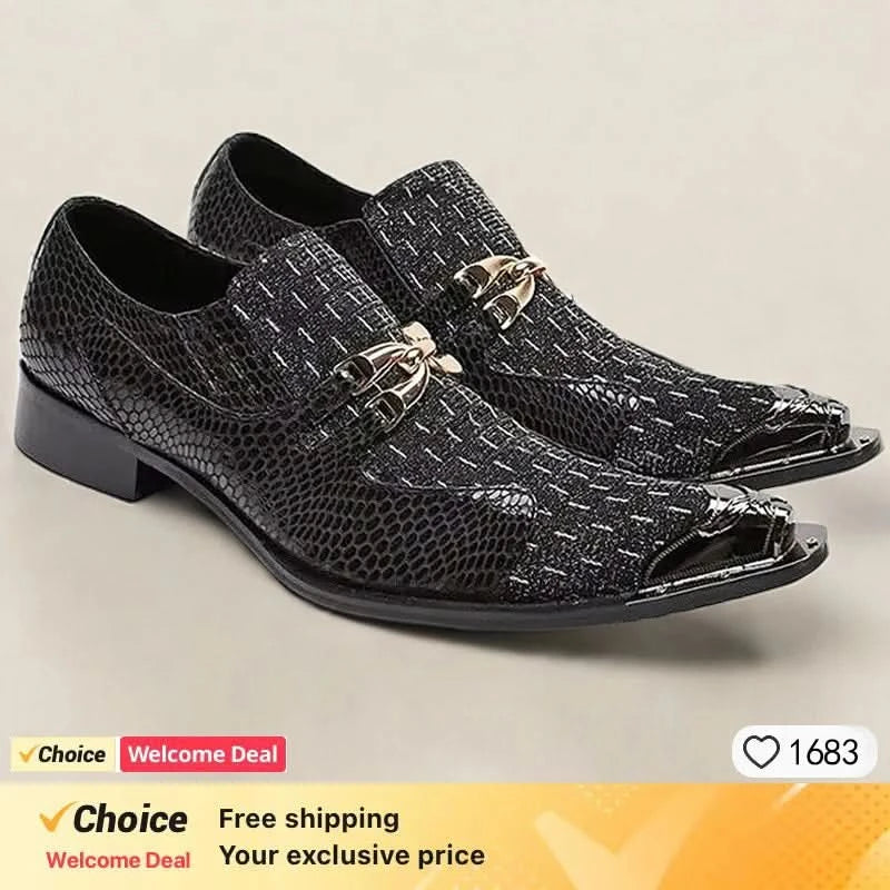 Luxury men's Oxford shoes, fashionable pointed purple brown men's formal shoes, snake skin printed handmade party shoes for men - M & M Global