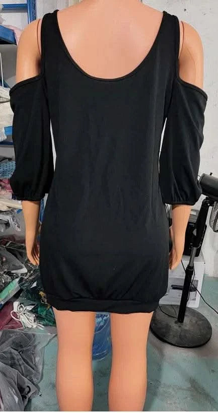 dresses for women 2022 Metal Decor Cold Shoulder Casual Dress Straight Mini Party dresses - M & M Global