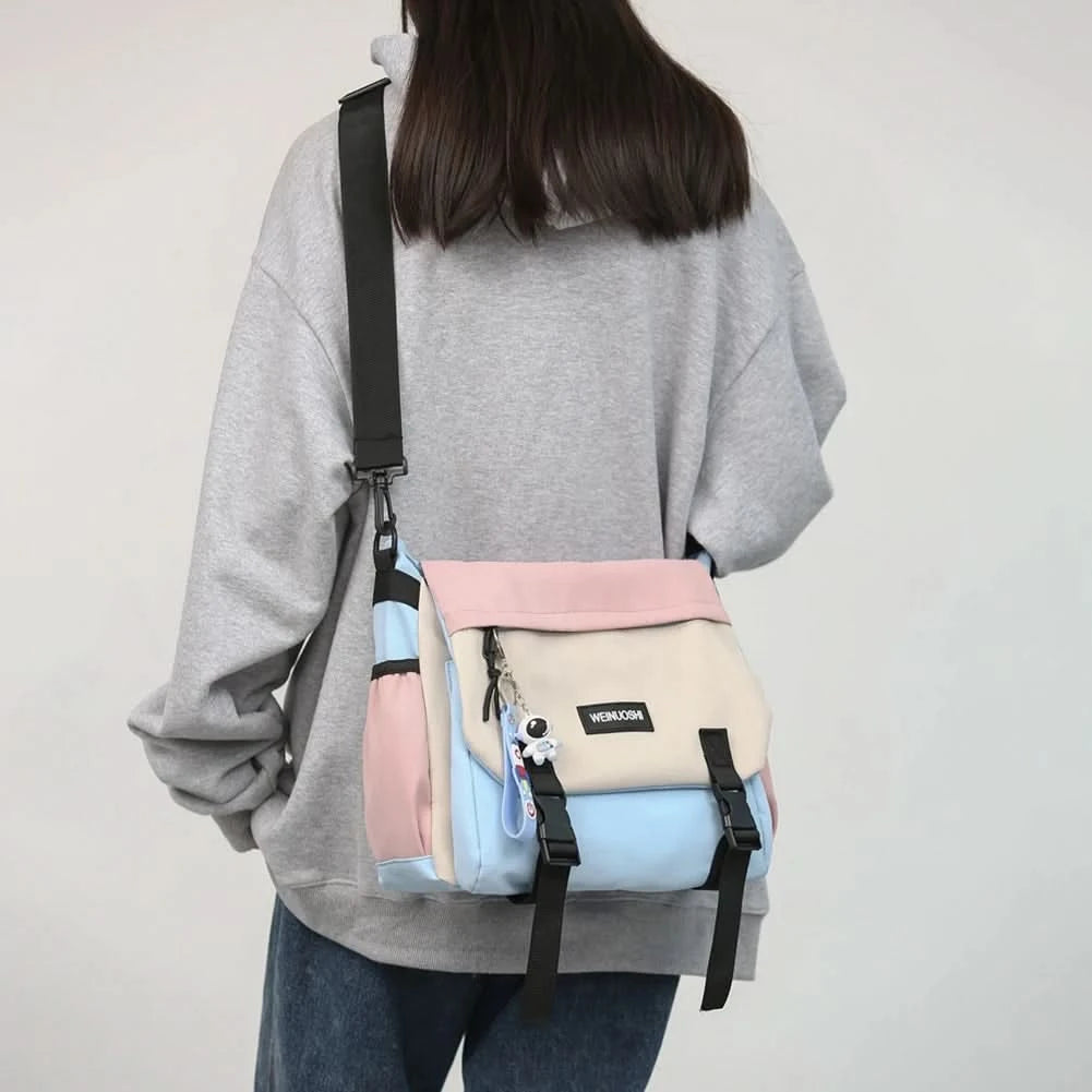 Unisex Student Messenger Bag Large Capacity Flap Crossbody Bag Stylish Nylon Satchel for College Travel and Business - M & M Global