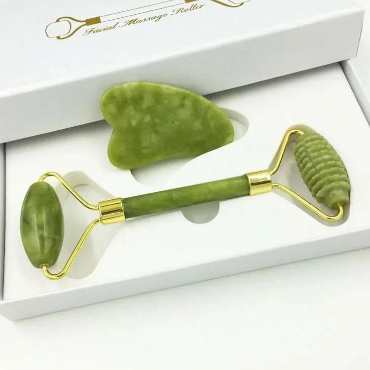 Jade Massagers For Face Body Gua Sha Scraper Beauty Facial Roller Set Natural Gouache Stone Massage Slimming Skin Care Lift box - M & M Global