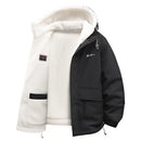 Reversible Winter Lamb  Fleece Hooded Jacket Streetwear Men Women Reversible Cotton Jackets Casual Zipper Thick Warm Coat