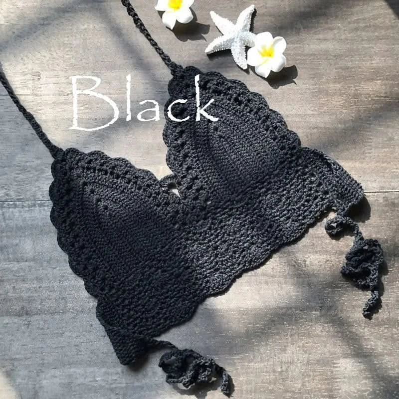 Sexy Style Hand Crochet Solid Color Bikini Beachwear Women Beach Holiday Hollow Out Tie Up Swimsuit Sun Bathing Clothes - M & M Global