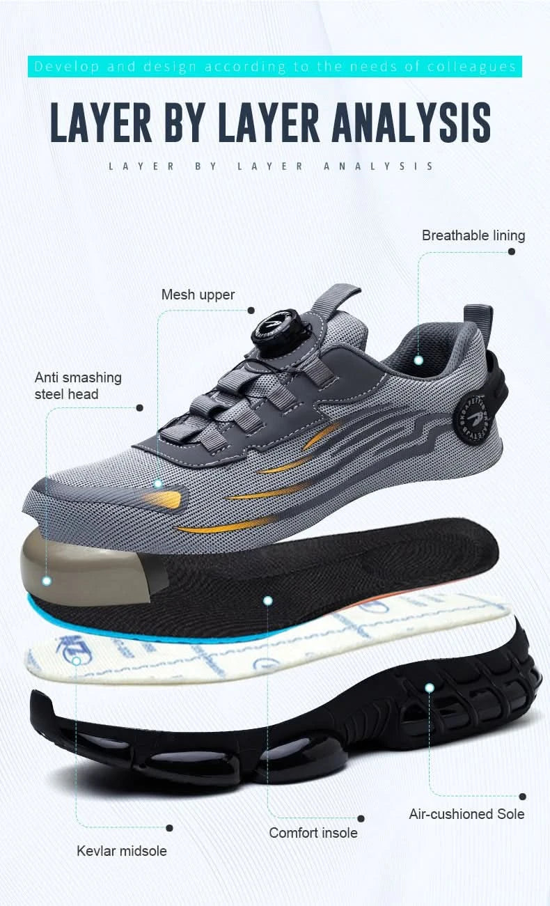 Rotating Button Steel Toe Safety Shoes Men Anti-smash Anti-puncture Work Shoes Breathable Sport Shoes Security Protective Boots