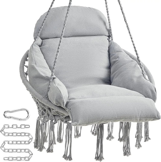 Hanging Chair. Hammock Chair with Thick Cushion. Boho Swing. Holds 264 lb. Accessories Included. Dove Gray. UGDC042G11.