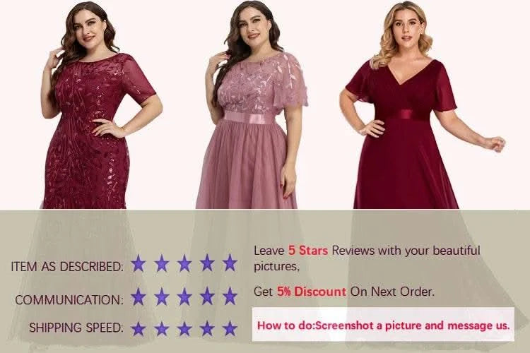 2023 New Women's Burgundy A-Line Sequin Mesh Leaf Maxi Prom Dress Sparkle Evening Dresses O-Neck Short Sleeve Long Dress - M & M Global