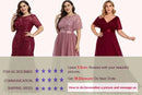 2023 New Women's Burgundy A-Line Sequin Mesh Leaf Maxi Prom Dress Sparkle Evening Dresses O-Neck Short Sleeve Long Dress - M & M Global