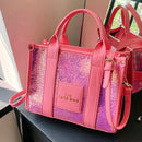 New The Tote Bag Letter Printed Sequins Top-Handle Bag Women Leather Handbag Luxury Designer Glitter Shoulder Crossbody Bag - M & M Global