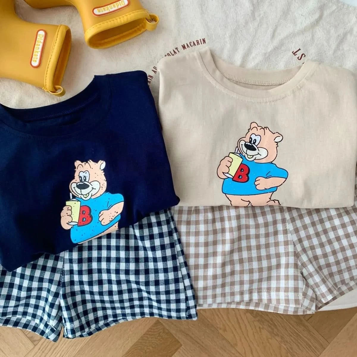 Popular Design Baby Boys T-shirt Suit Summer Clothes Cartoon Fashion Toddler Plaid Shorts Short Sleeve Set Children's Wear 6m-6y - M & M Global