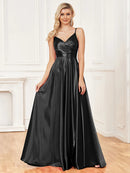 Luxury V-Neck Satin Sleeveless Blue Formal Evening Dress 2024 Women Elegant Sexy Slip Wedding Party Long Prom Dress