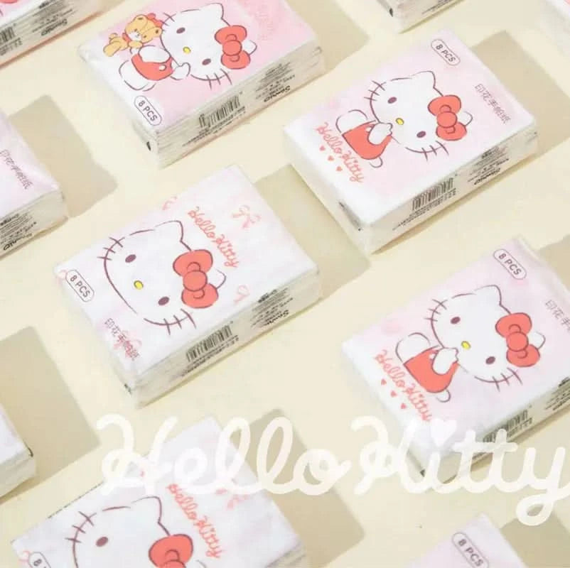 Kawaii Hello Kitty Handkerchief Paper Cartoon Sanrio Pochacco Kitty Printed Napkins Portable Small Pocket Tissues Facial Paper - M & M Global