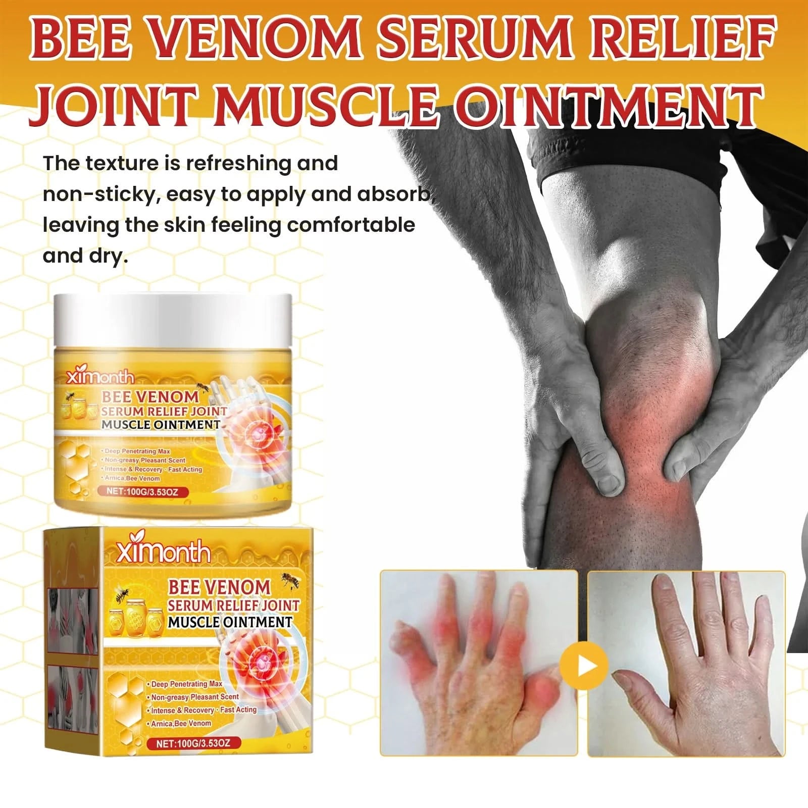 Ximonth Bee Venom Body Care Cream Relief Discomfort Soreness Waist Knee Joint Care Gentle Massage Body Muscle Care Cream - M & M Global