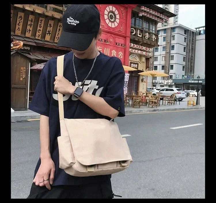 Collage Student School Bags Women&Men Unisex Crossbody Bags Multipockets Messenger Bag Simple Nylon Shoulder Bag - M & M Global