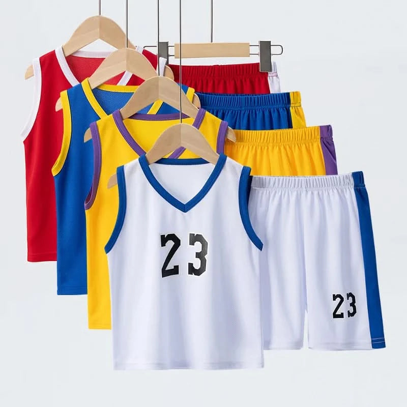 Summer CHILDREN'S Basketball Suit Boys and Girls Sports Vest Shorts Suit 23rd Handsome Boys and Students Vest Suit 2-piece. - M & M Global