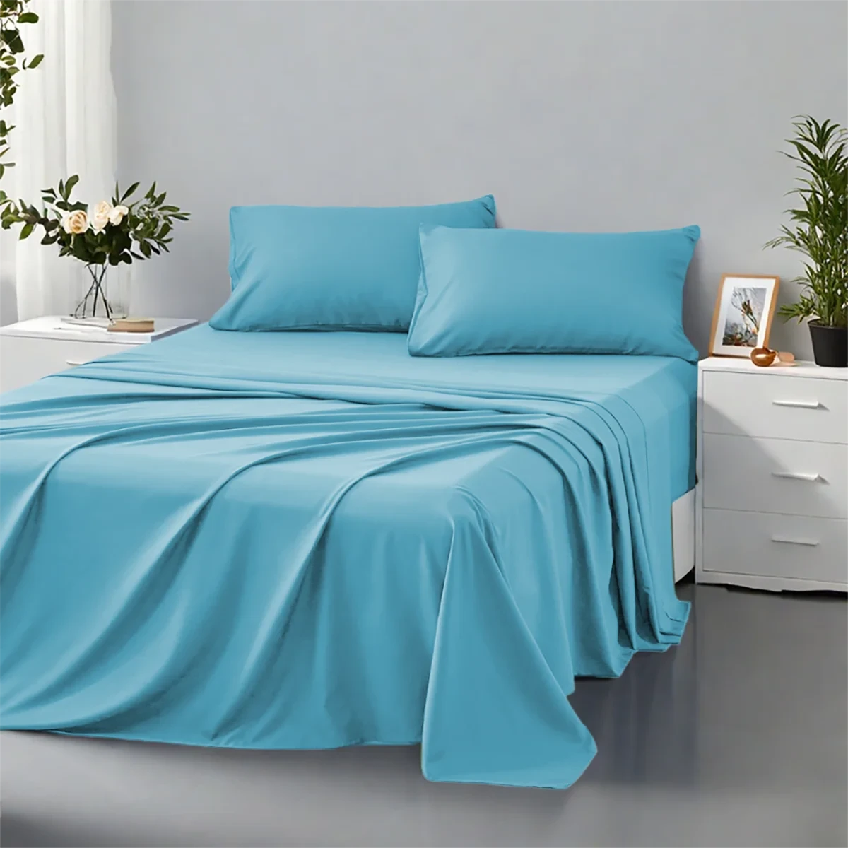 3/4PC Solid Color Bedding Set – Soft & Fashionable All-Season Bed Sheets with Fitted Sheet, Flat Sheet & Pillowcases