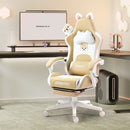 Dowinx Gaming Chair Cute with Cat Ears and Massage Lumbar Support, Ergonomic Computer Chair for Girl with Footrest and Headrest