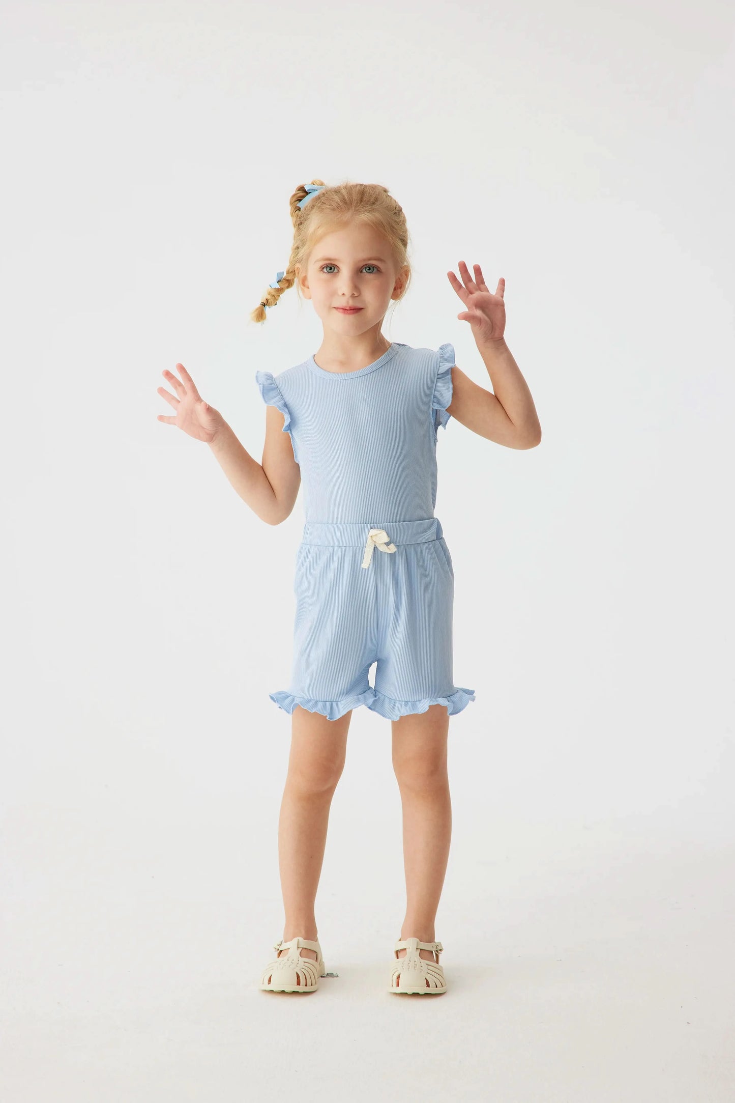 2024 Summer Hot selling Little Girl Daily Casual Clothing Minimalist Little Girl Polyester Set Cool Sleeveless Shorts Set Girl - M & M Global