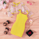 Kid Girl 2-7 Years old Long Sleeve Top Floral embroidery mesh Suspenders Skirt Princess Dresses Summer Outfit Clothing Set - M & M Global