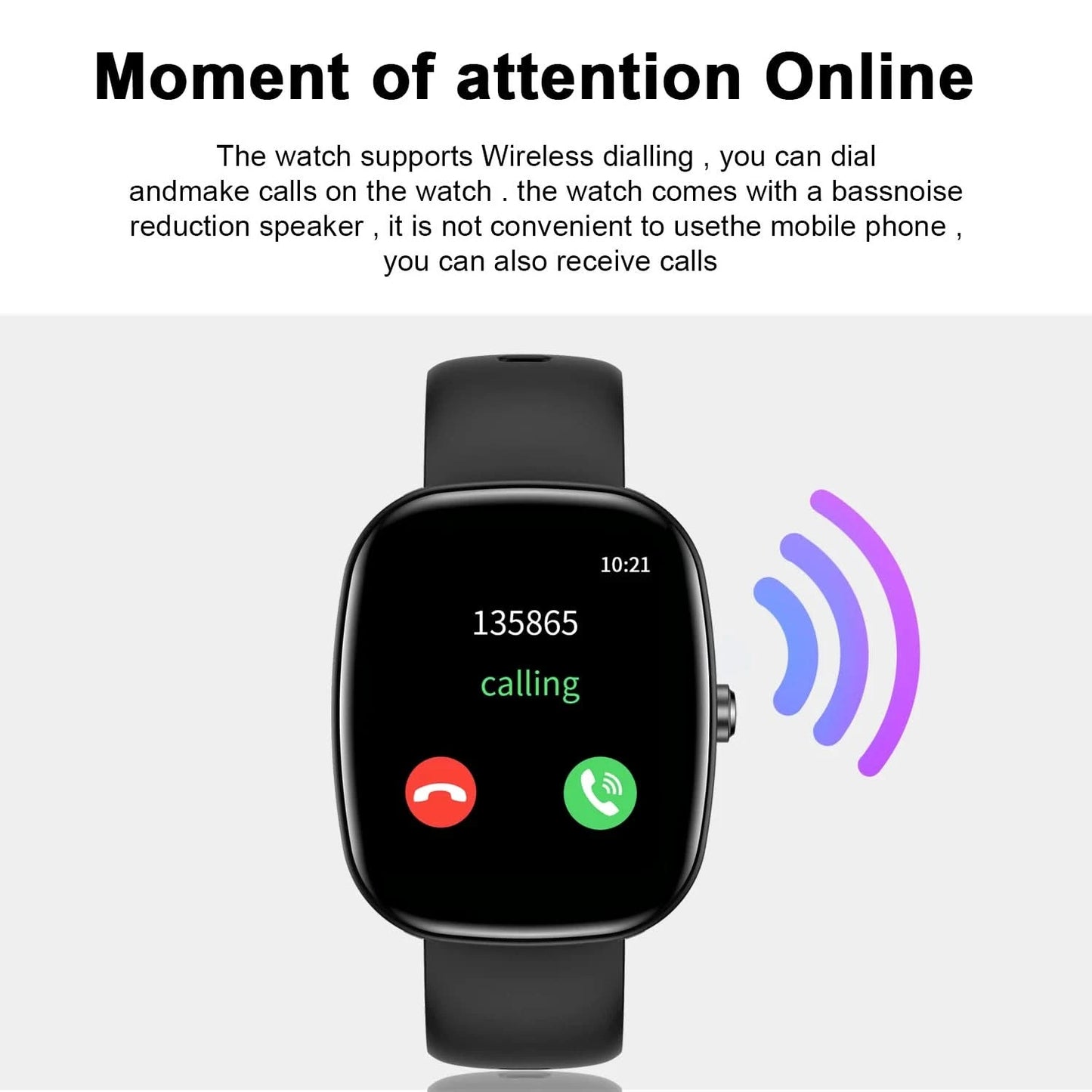 Smart watch, custom wallpaper, call reminder/rejection, multiple sports modes, music playback, unisex, suitable for iOS/Android
