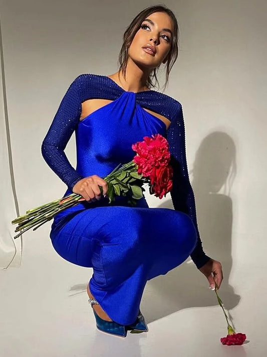 Mozision Hollow Out Sparkle Long Sleeve Maxi Dress For Women Glitter Vestidos Robe New Bodycon Shiny Night Club Party Long Dress - M & M Global