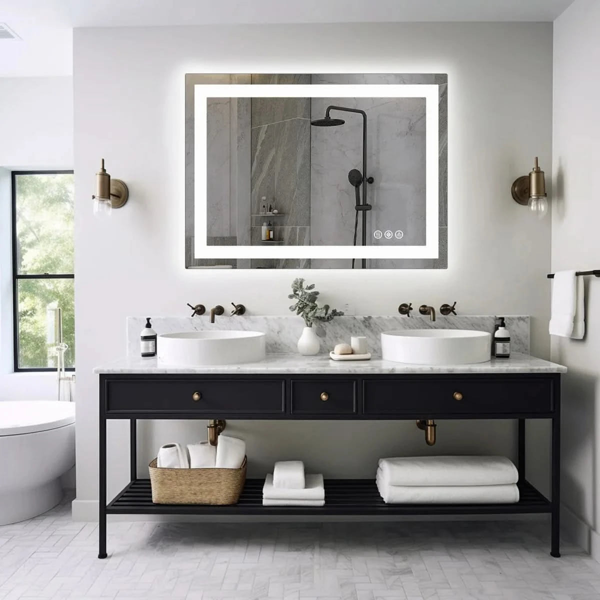JHK 36"x 24"LED Bathroom Vanity Mirror for Wall Memory Function Tempered Glass with Front Light and Backlit For Living Room