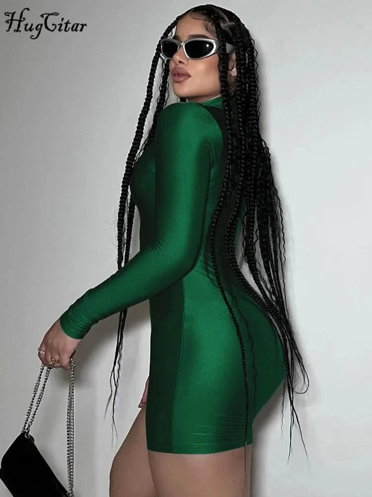 Hugcitar Solid Turtleneck Long Sleeve Zip Up Sexy Slim Skinny One Piece Playsuit 2024 Fall Women Fashion Streetwear Party Romper - M & M Global