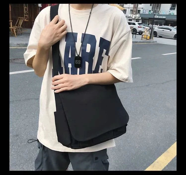 Collage Student School Bags Women&Men Unisex Crossbody Bags Multipockets Messenger Bag Simple Nylon Shoulder Bag - M & M Global