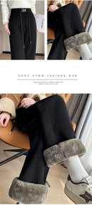 Extra Thick Lamb Velvet Fleece Lined Wide Leg Pants Fashionable Casual Trousers Loose Fit Woolen Pants for Women