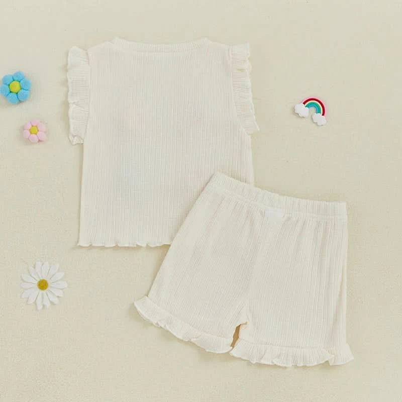 Girls Sleeveless Floral Tank Top and Shorts Set Summer 2-Piece Outfit with Crew Neck Cute Toddler Girls Clothing - M & M Global