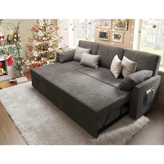 Authenticity guarantee.Sleeper Sofa, Sofa Bed- 2 in 1 Pull Out Couch Bed with Storage Sofa Sleeper with Pull Out Bed, Grey Linen