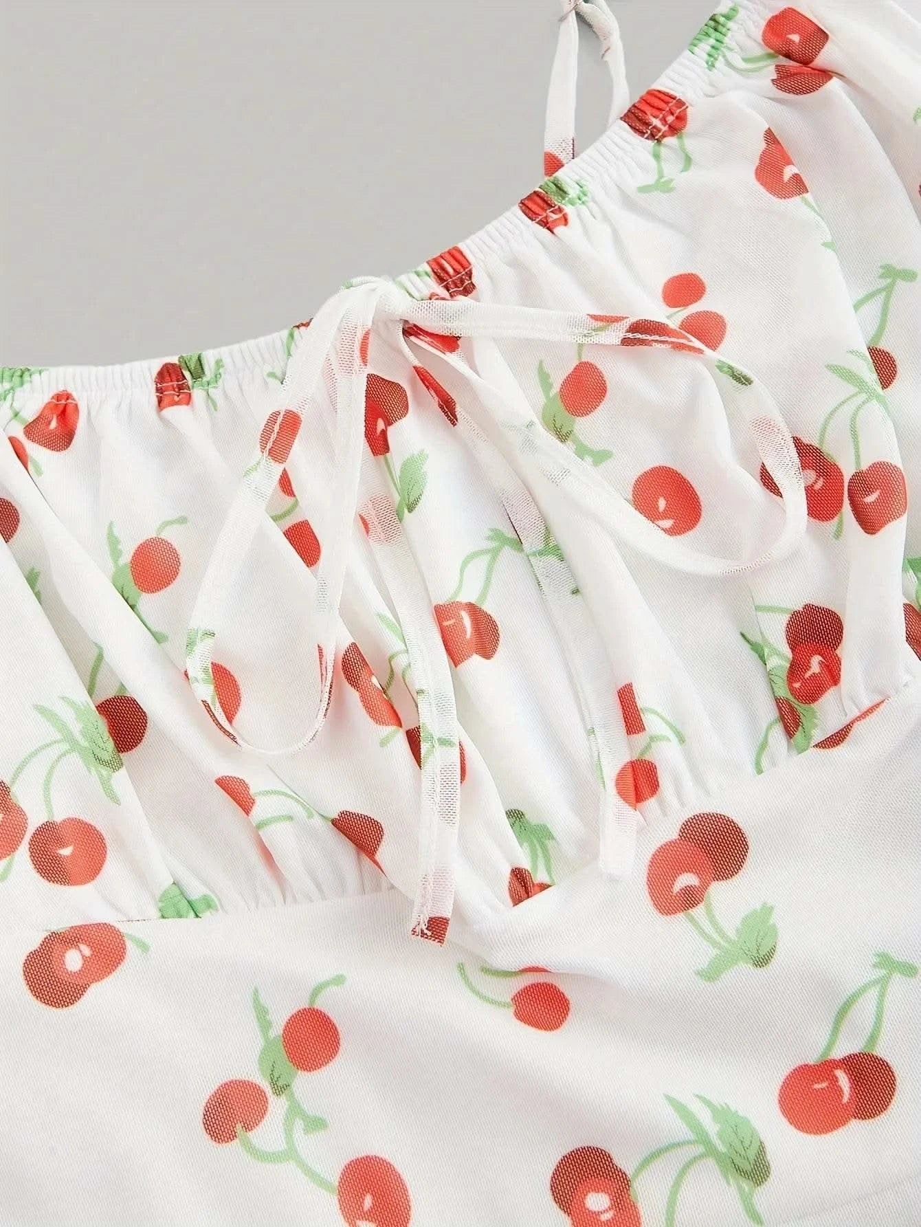 Cherry Printed Vintage Summer Dresses Y2kWomen Swing Robe Party Dress 2025 New Casual Vestidos Sexy Strapless A-Line Sundresses - M & M Global