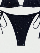 Sexy Laced Up Sequins Bikini 2 Piece Set Women Solid Split Swimsuit High Waist Beach Bikini 2025 New Summer Swimwear Bikinis Set - M & M Global