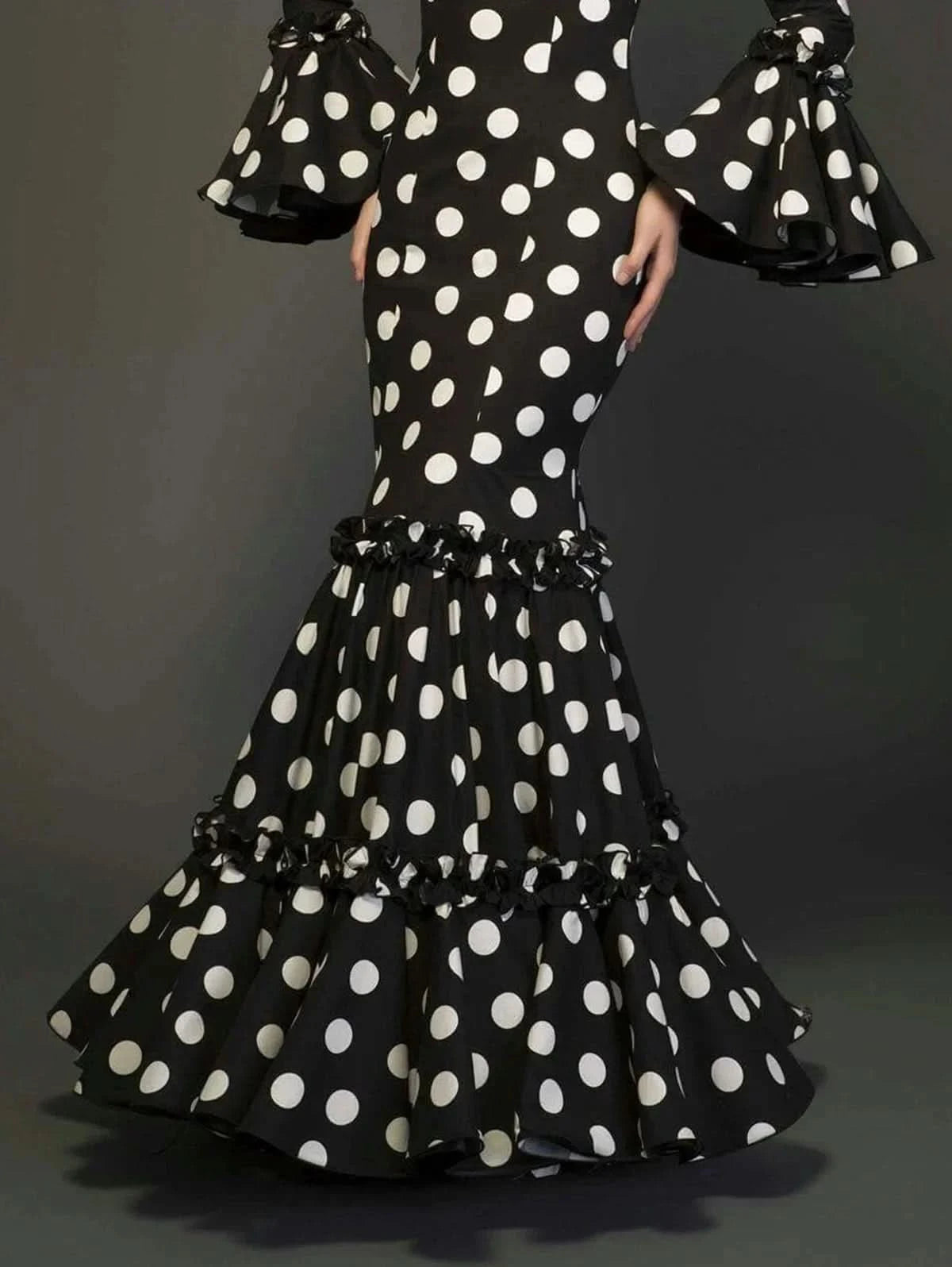 Polk Dot Print Long Dress for Women Flare Sleeve Ruffle Elegant Trumpet Dress Slim Round Neck Vintage Autumn Female Dresses 2024 - M & M Global