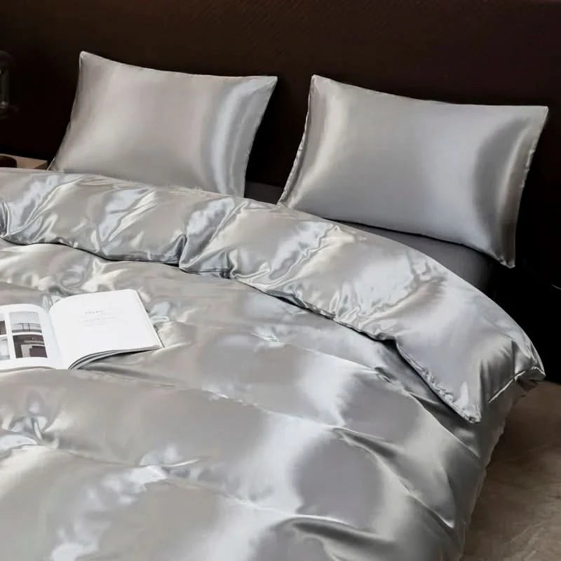 Solid Color Satin Duvet Cover Set,Quilt Cover and Pillowcases,Luxurious Bedding Ensemble with Rich Sheen,Easy Care,Wrinkle-Free - M & M Global