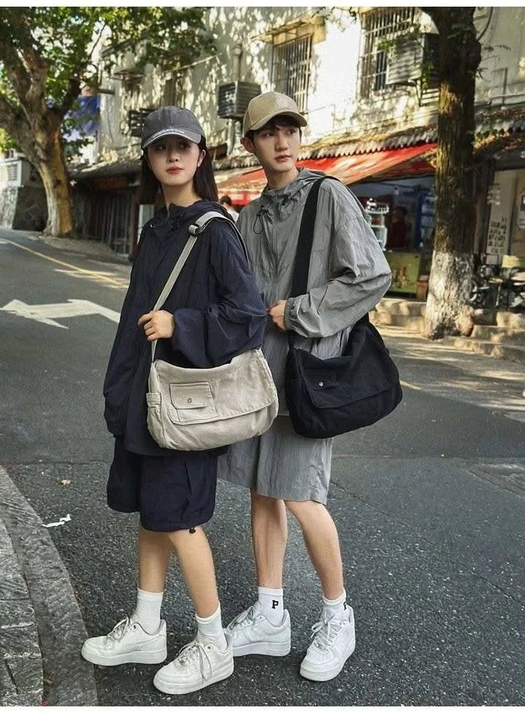Casual Canvas Messenger Bag Versatile Flip Large Capacity Shoulder Book Bag For Student Adjustable Crossbody Bag For Men Women - M & M Global