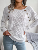 Women Casual Square Collar Buttons Long Sleeve Knitted Pullover Sweaters for Autumn Winter 2026